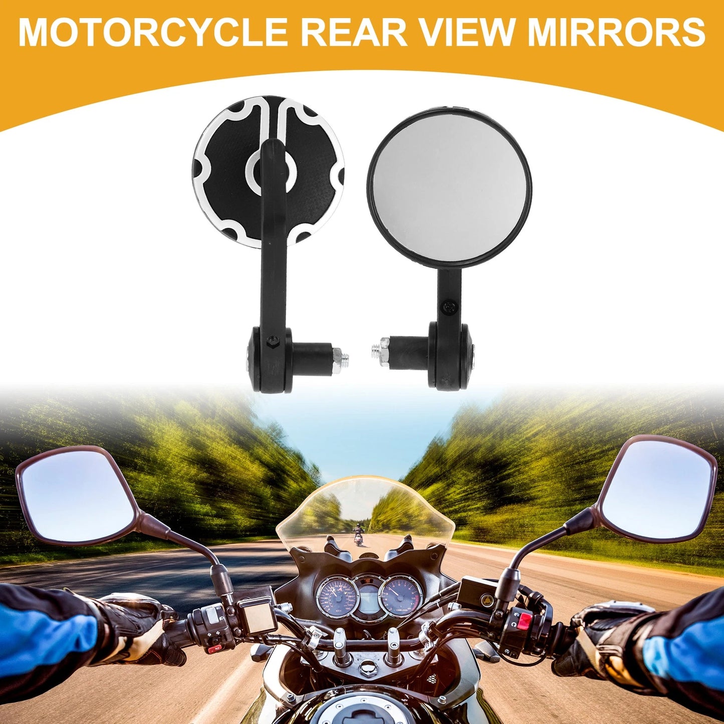 M8 Rear View Mirrors for Motorcycle Handlebar Aluminum Plastic Black White
