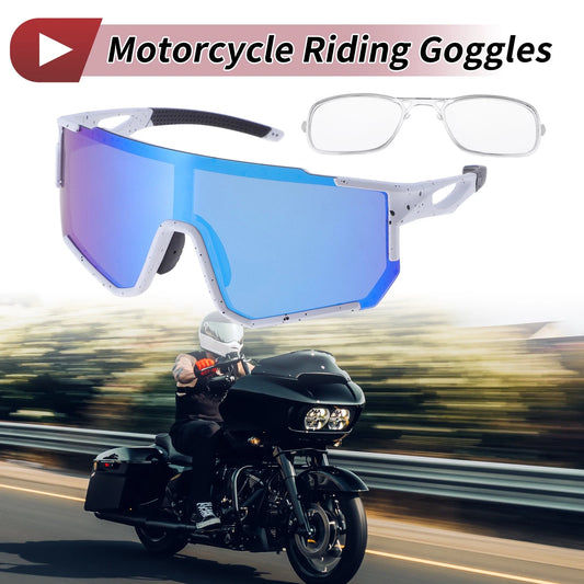 Goggles Motorcycle Riding Blue Lens White Black Spotted Frame for Motorcycle