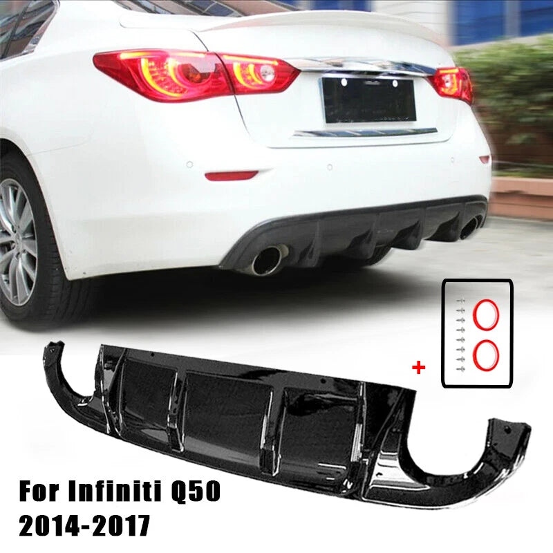 Rear Lower Bumper Diffuser Lip for Infiniti Q50 (2014-2017) Glossy Black