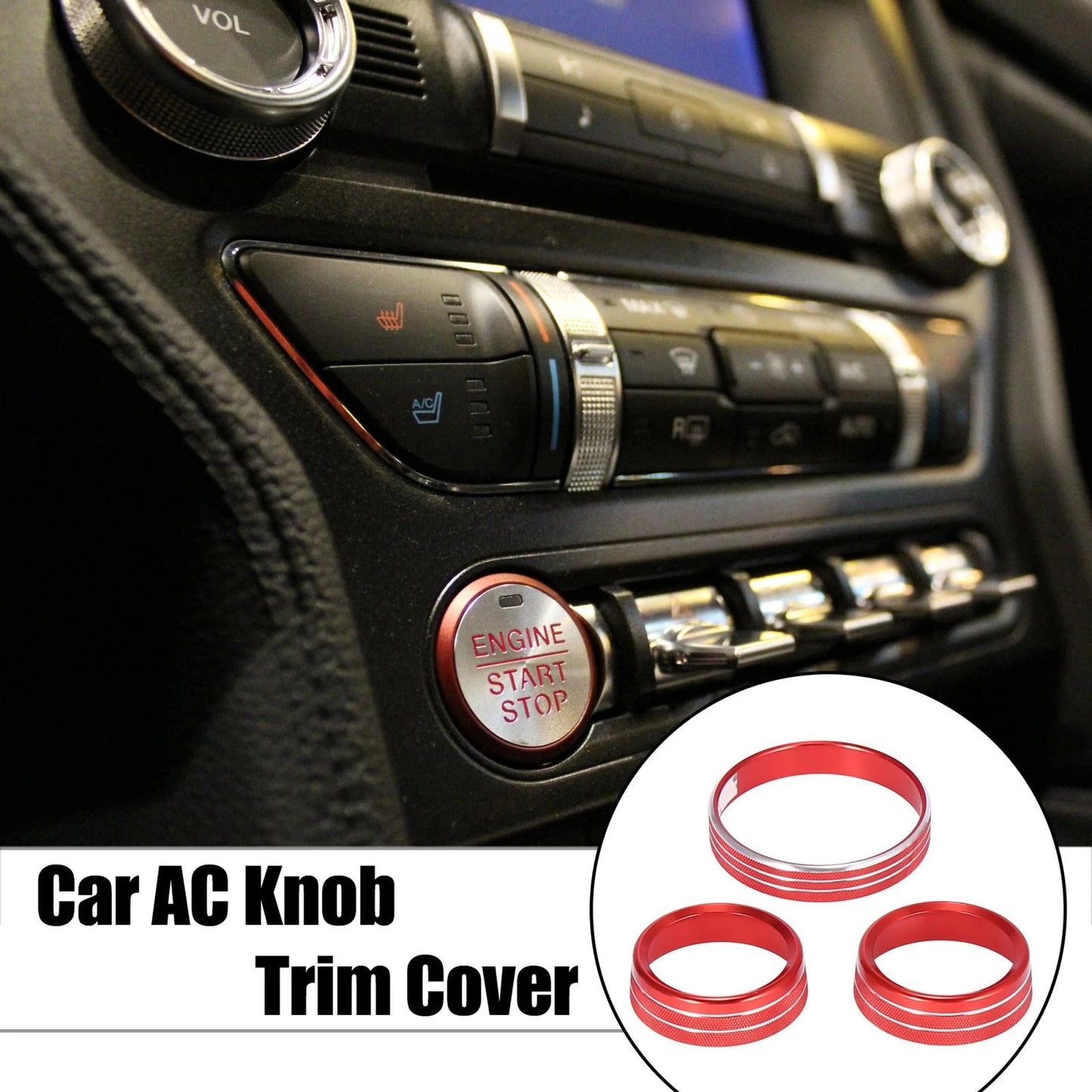 3 x Car Headlight Volume Tune Knob Covers for Ford Mustang (2015-2020) Red