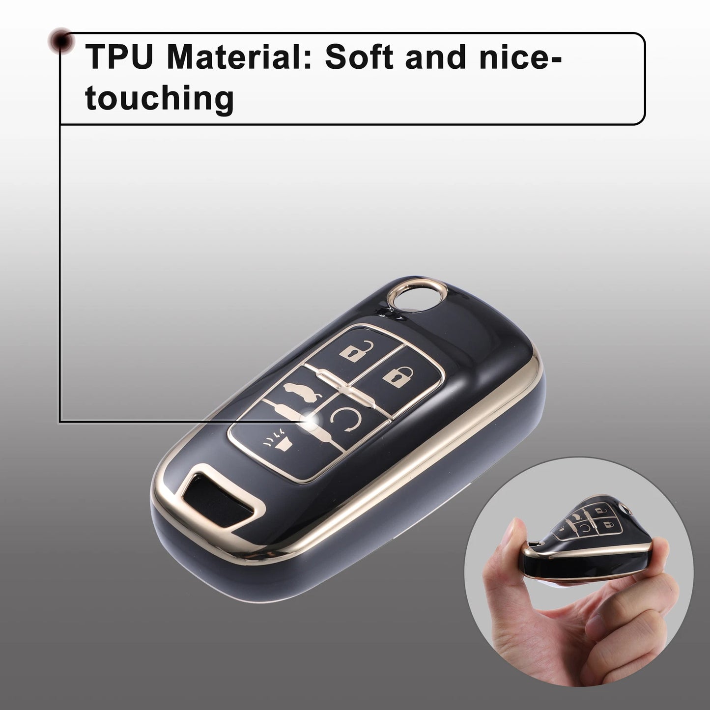 TPU Smart Key Fob Cover Kit for Chevrolet Equinox Camaro Cruze Gold Tone Black