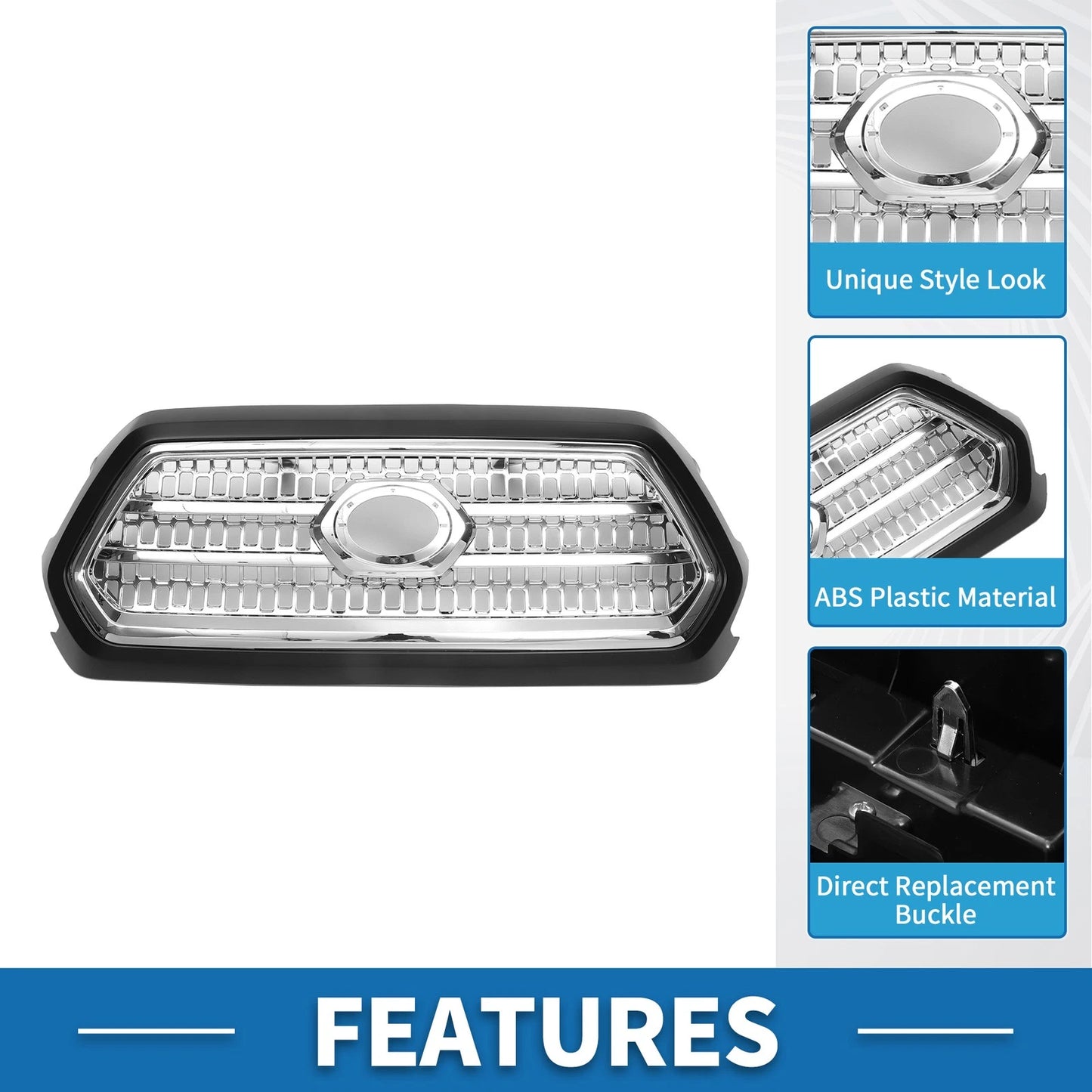 Hood Bumper Grille for Toyota Tacoma (2016-2020) Chrome Silver Black