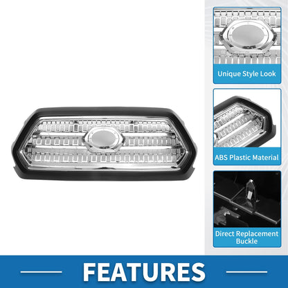 Hood Bumper Grille for Toyota Tacoma (2016-2020) Chrome Silver Black