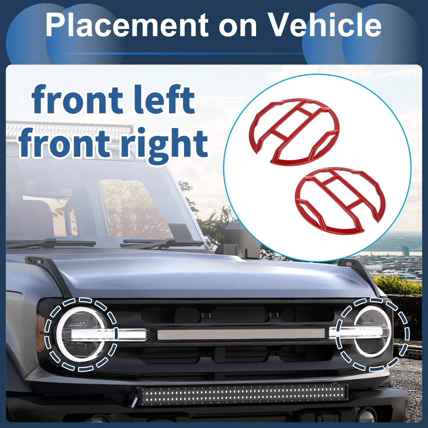 Headlight Trim Bezels for Ford Bronco 2021-2024 (2 x Red)