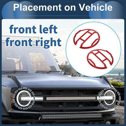 Headlight Trim Bezels for Ford Bronco 2021-2024 (2 x Red)