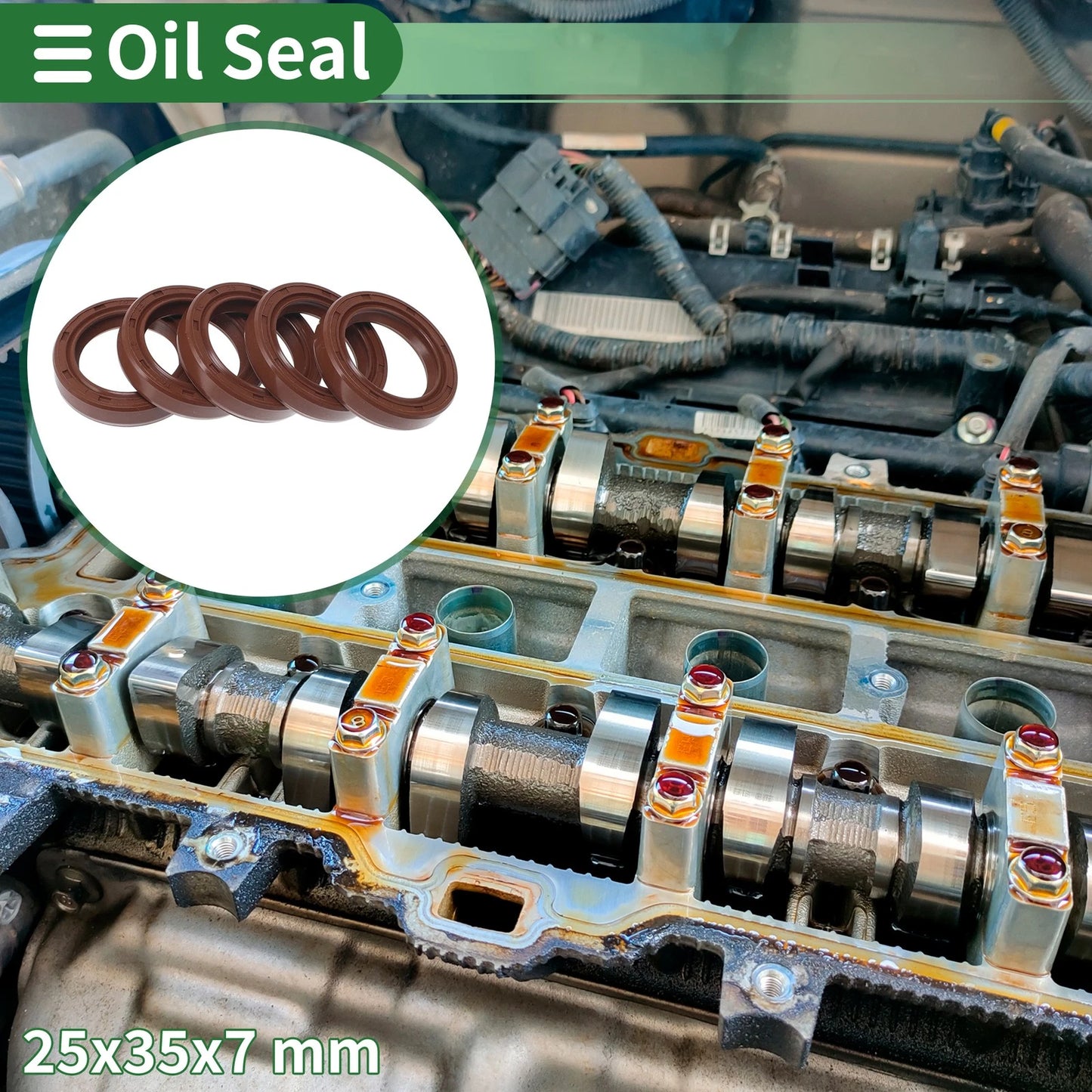 Oil Seal 25x35x7mm FKM Rubber Rotary Shaft Seal 5 Pcs for Automotive