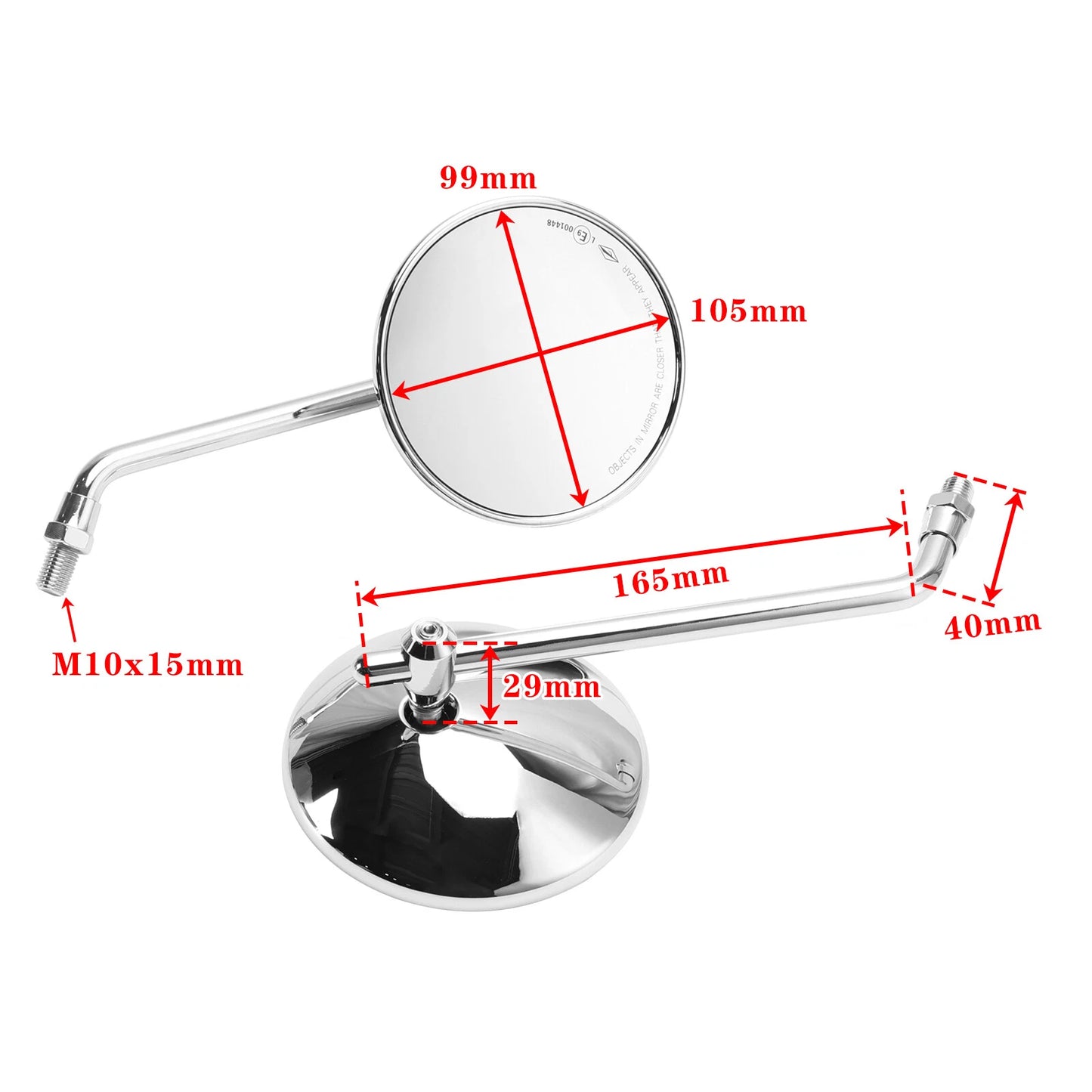 Chrome Round Motorcycle Mirror Ø 100 M10 for Classic Bikes