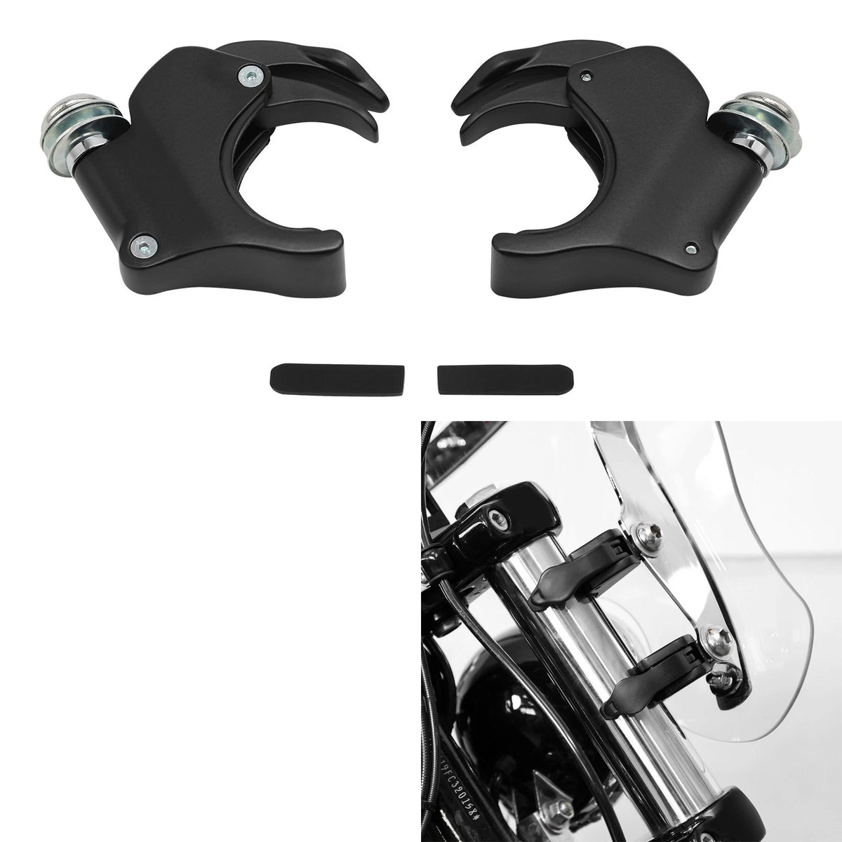4 x 49mm Windshield Clamps Black for Harley Dyna, V Rod, Sportster