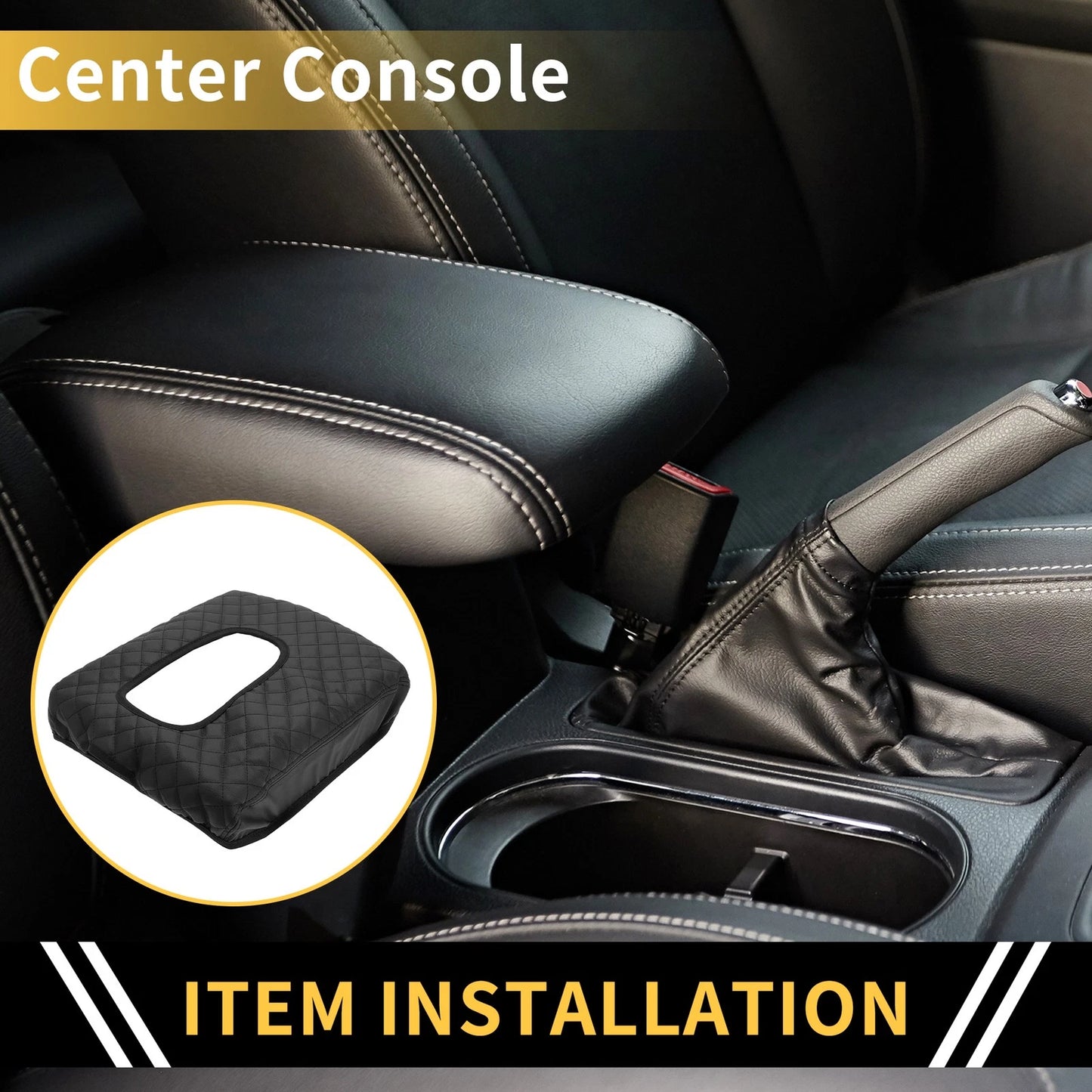 Center Console Cover for GMC Microfiber Leather Diamond Grid Grey