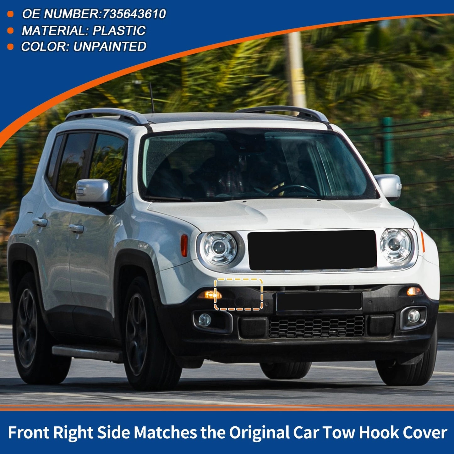 Front Car Bumper Tow Hook Cover for Jeep Renegade (2015-2018) Unpainted