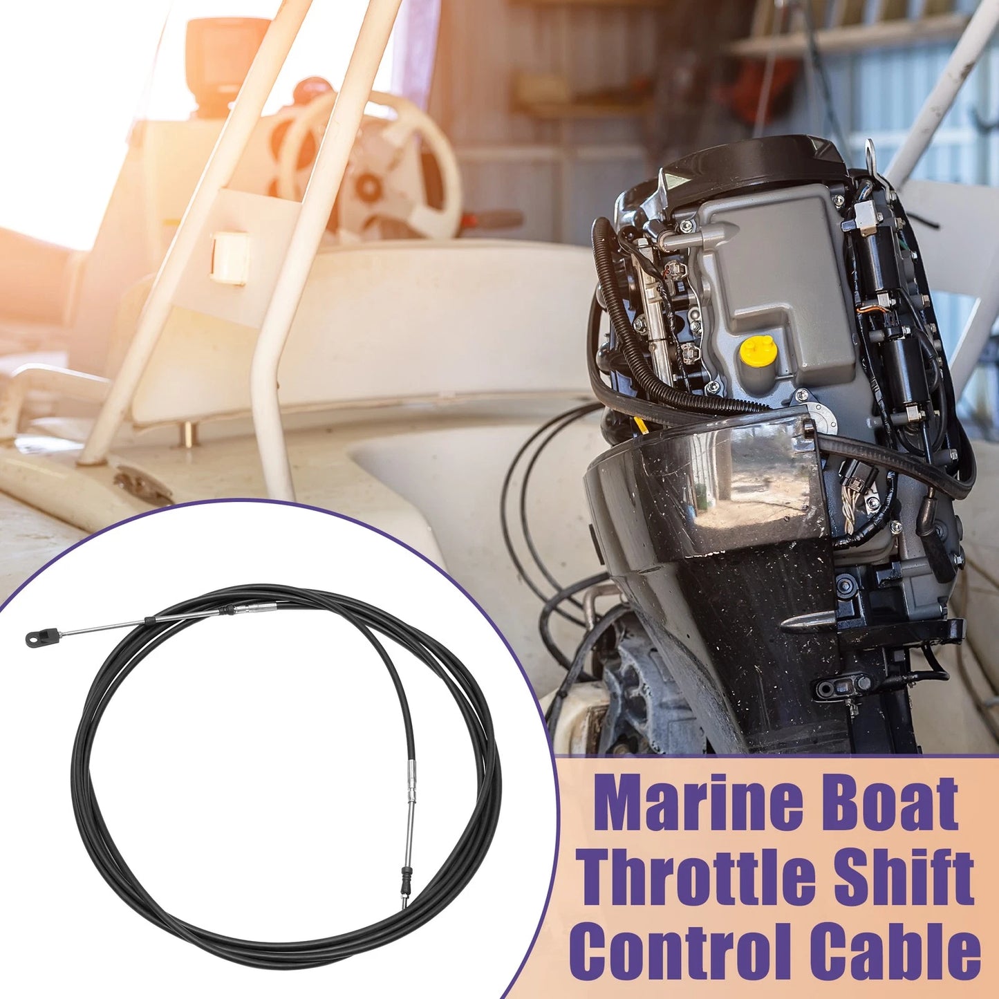 Throttle Control Cable 600cm 20FT Black with Fastening Head for Marine