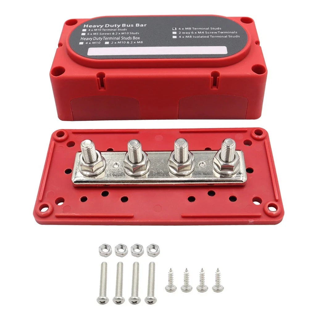 4-Way Busbar Terminal Block M10/M8 for Cars/RVs/Yachts/Boats