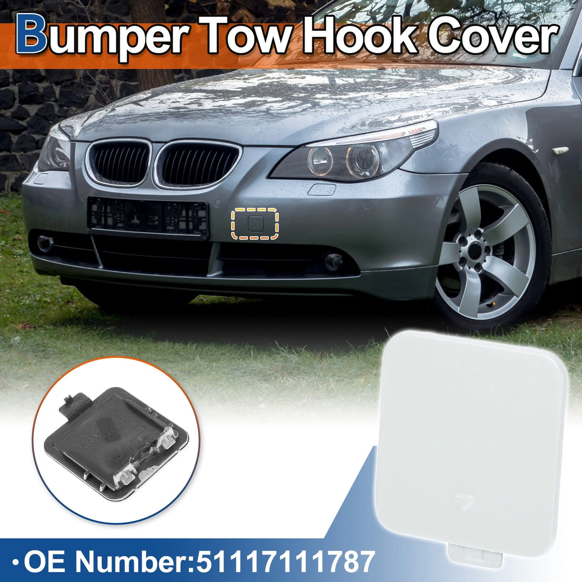 Front Tow Hook Cover for BMW 525i 530i 550i (2001-2010) - White