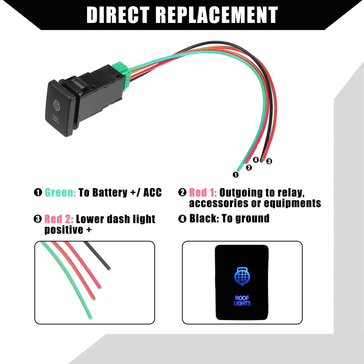Roof Lights Push Button Switch Set for Toyota Land Cruiser 4Runner (2003-2023)