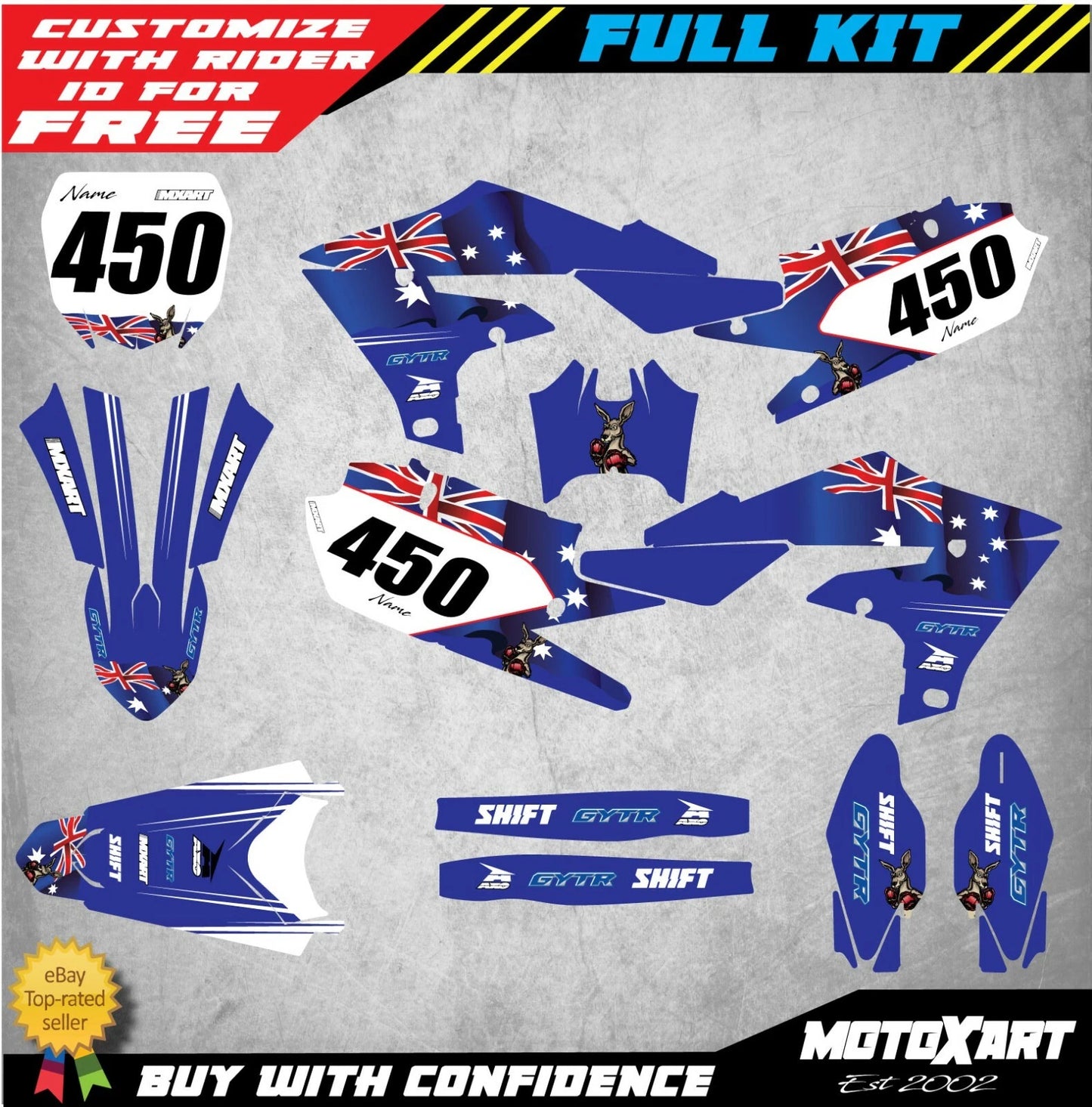 Custom Graphic Kit for Yamaha YZF 450 2018-2020 AUSSIE STYLE Decals