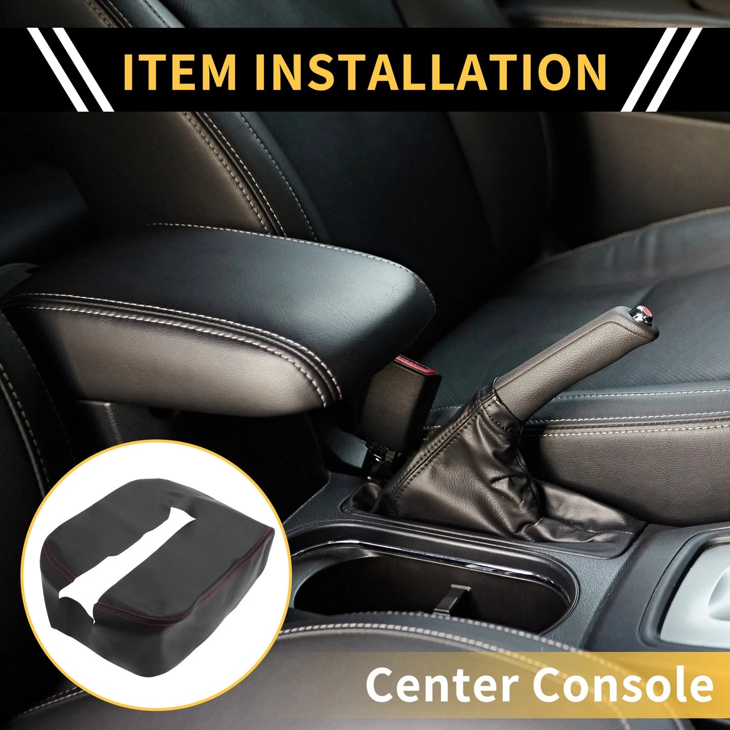 Center Console Cover for Chevrolet Silverado Microfiber Leather With Black