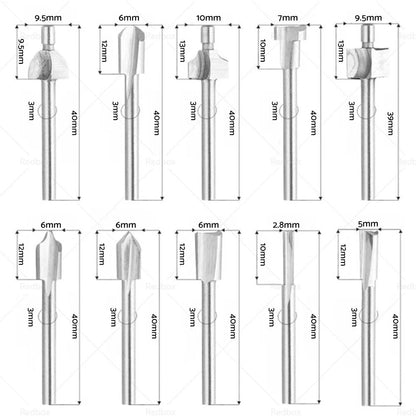 10 x 3mm Titanium Mini HSS Router Bits for Electric Trimmer Tool