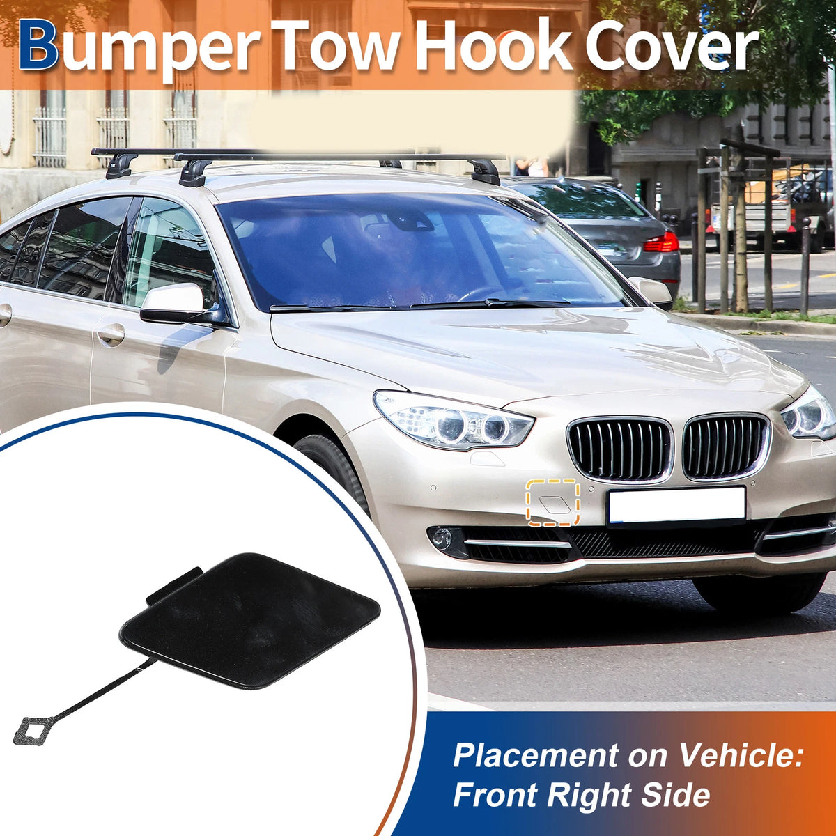 Bumper Tow Hook Cover for BMW 535i 550i GT (2010-2017) Black
