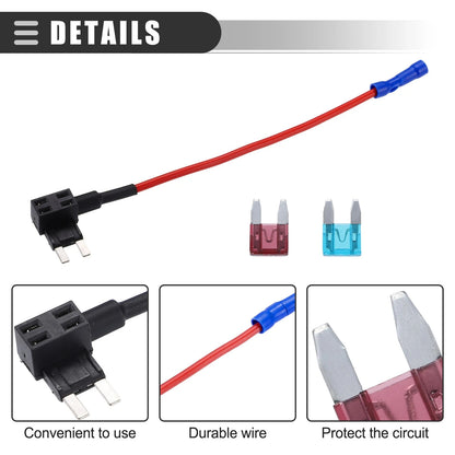 Circuit 12V Mini Fuse Tap w/ 10 x 15A 40A ATM APM Blade Fuses for Car