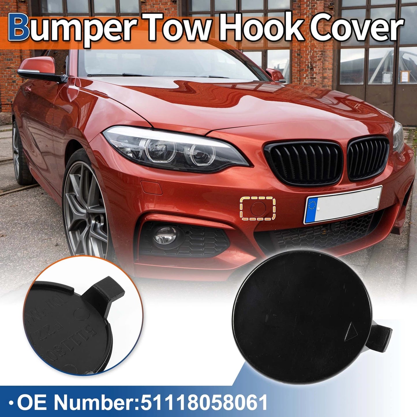Bumper Tow Hook Cover for BMW 2 Series (2014-2021) Unpainted