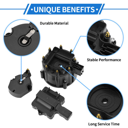 Distributor Cap Kit for Chevy GM SBC BBC 305 327 350 396 Black Rotor