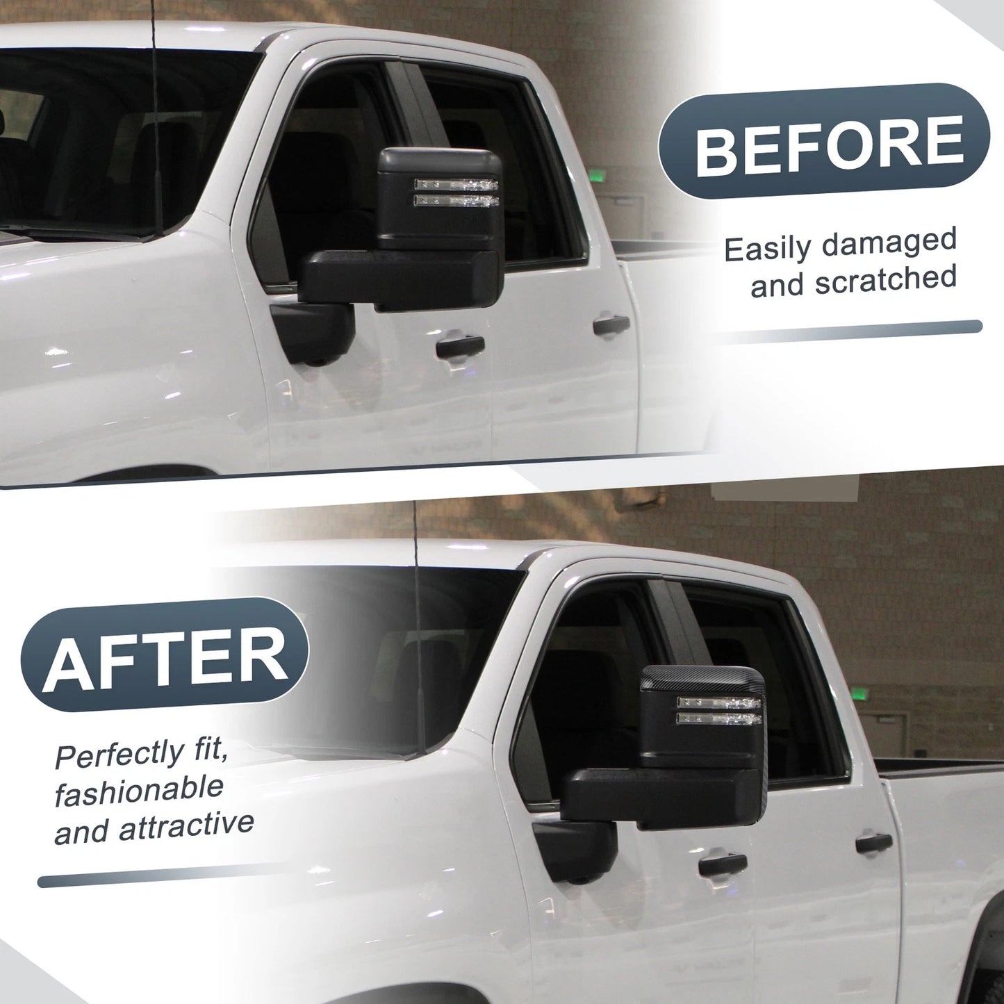 Mirror Cover Cap Set Black Carbon Fiber for Chevrolet Silverado