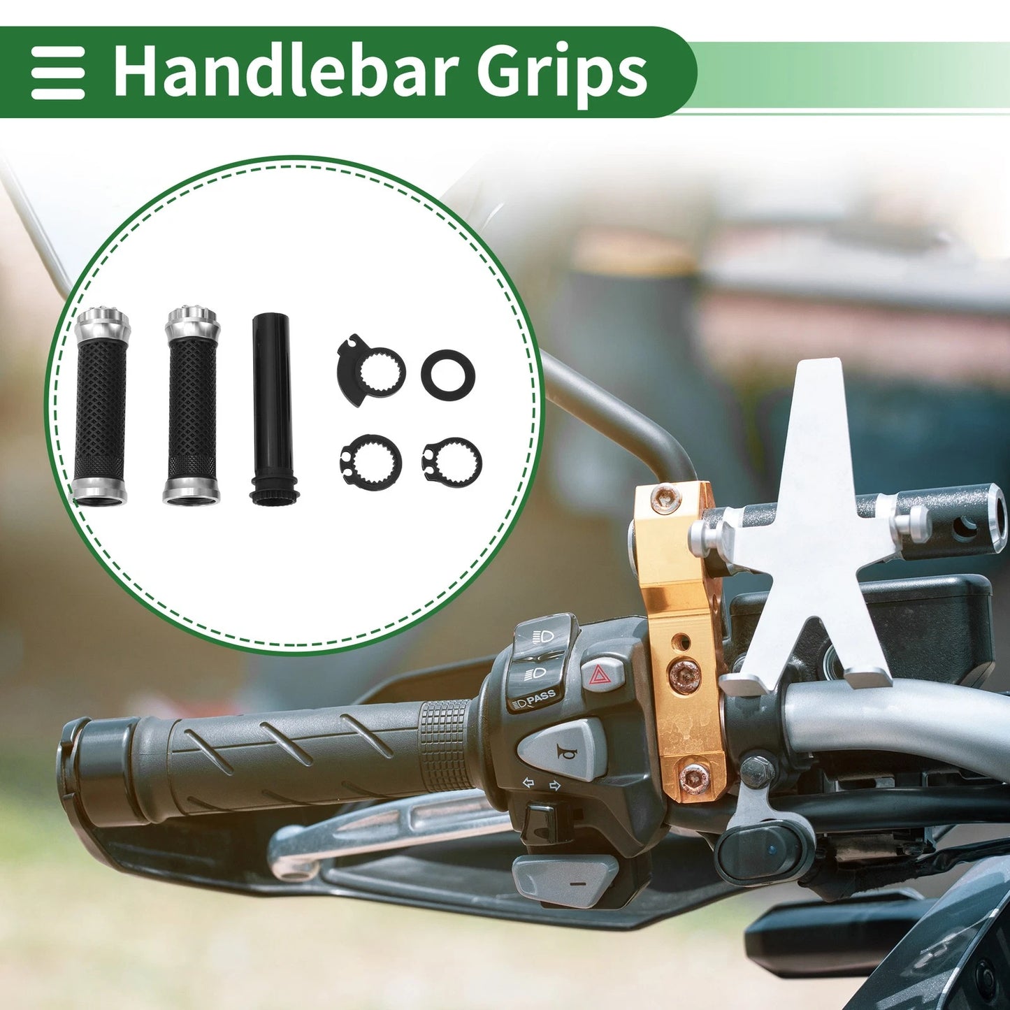 7/8 22mm Hand Grips Black Silver Tone for Motorcycle