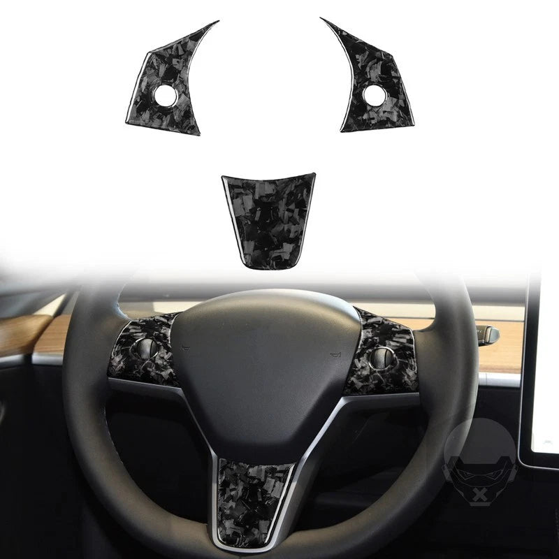 Forged Carbon Fiber Steering Wheel Button Lower Trim for Tesla Model 3/Y
