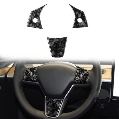 Forged Carbon Fiber Steering Wheel Button Lower Trim for Tesla Model 3/Y
