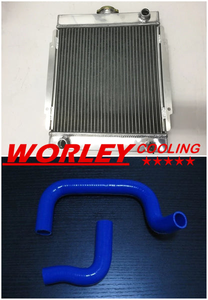 3 Row Aluminum Radiator + Blue Silicone Hose for Datsun 1200, 120Y (1970-1975)