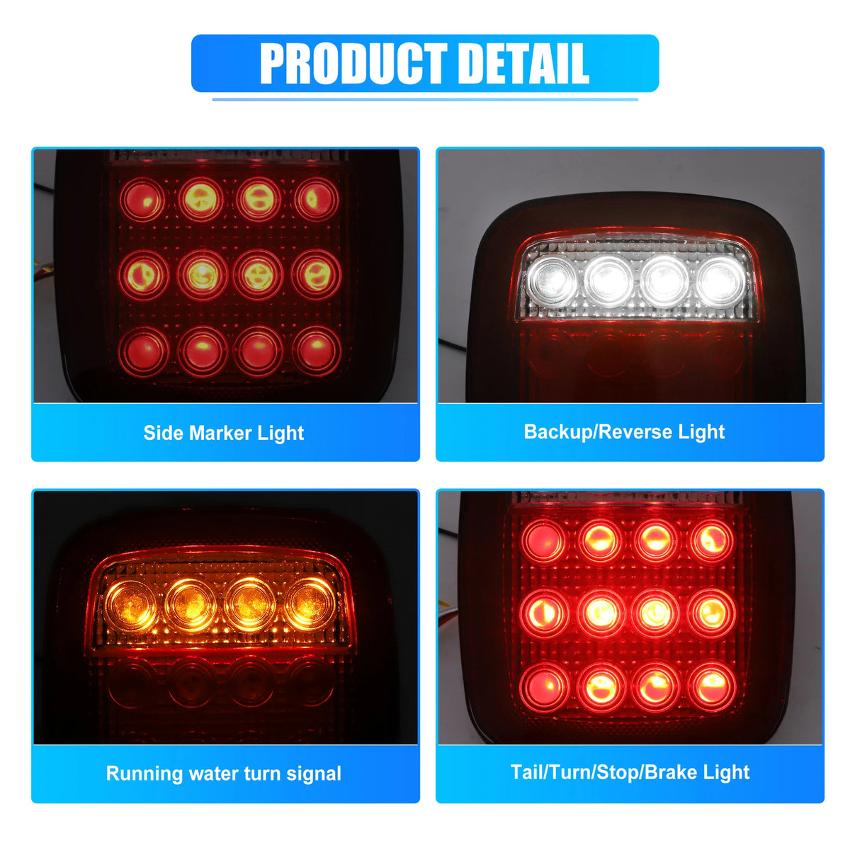 Red LED Bar Tail Lights  Square Brake Turn Signal for Jeep Wrangler