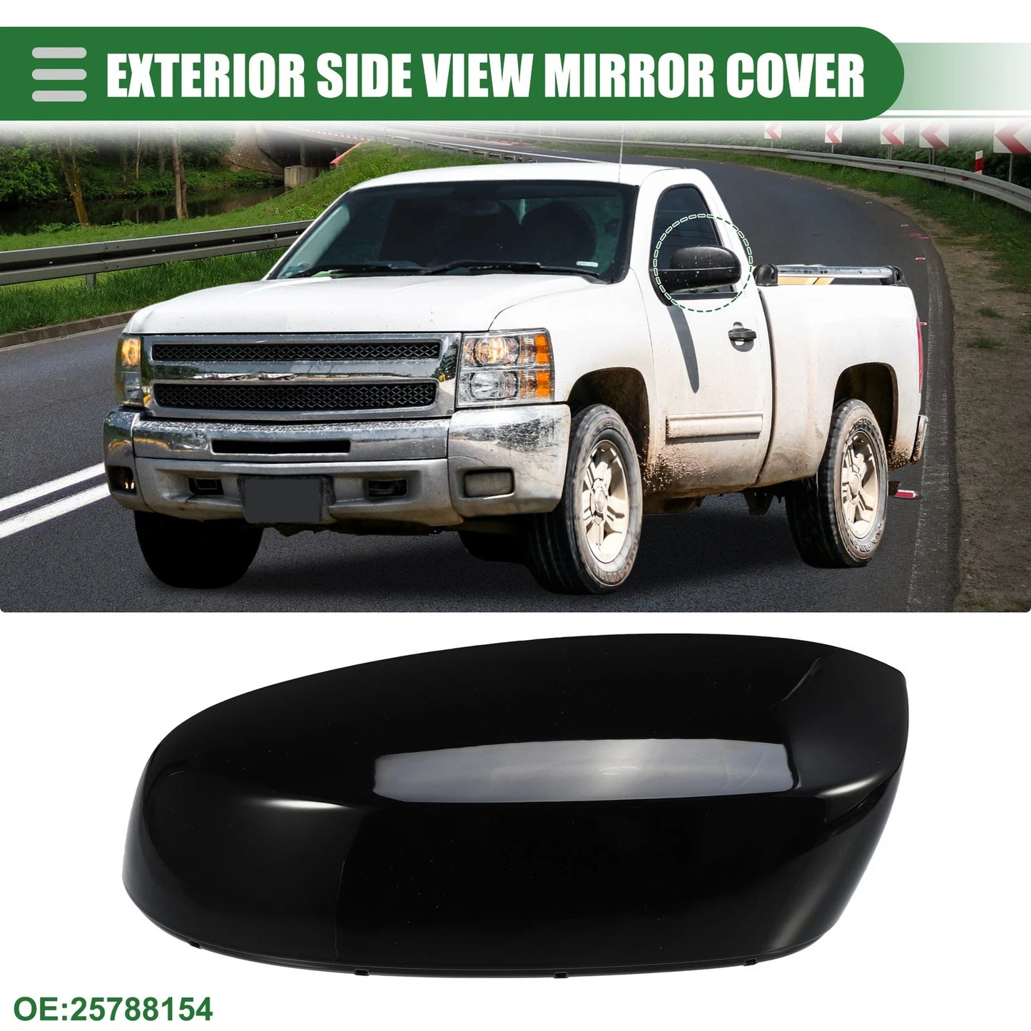 Left Rearview Mirror Cap for Chevrolet Silverado 1500 Gloss Black