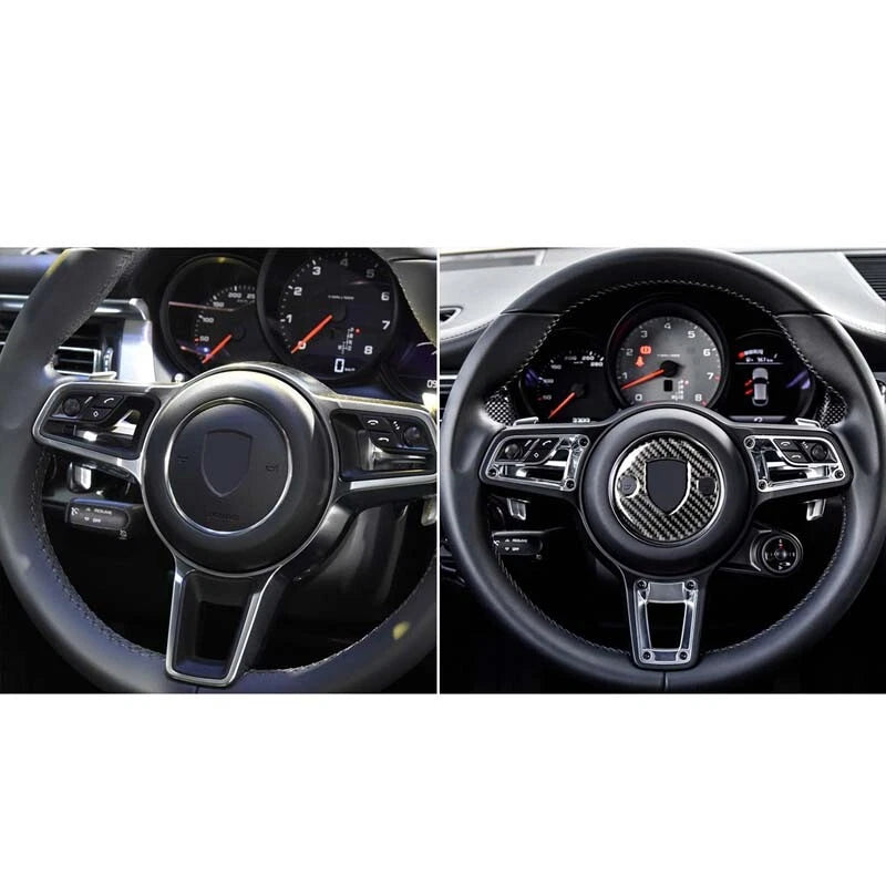 Real Carbon Fiber Steering Wheel Logo Cover Trim Fit For Porsche Macan