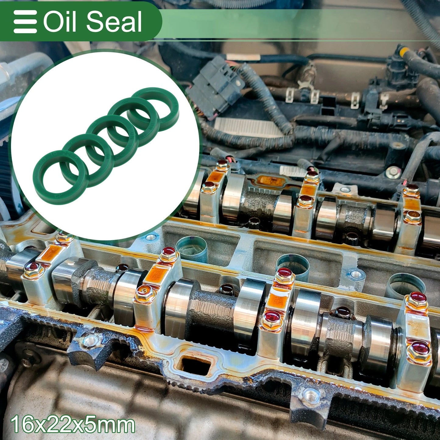 Oil Seal 16x22x5mm 5 Pcs TPU High Pressure Green