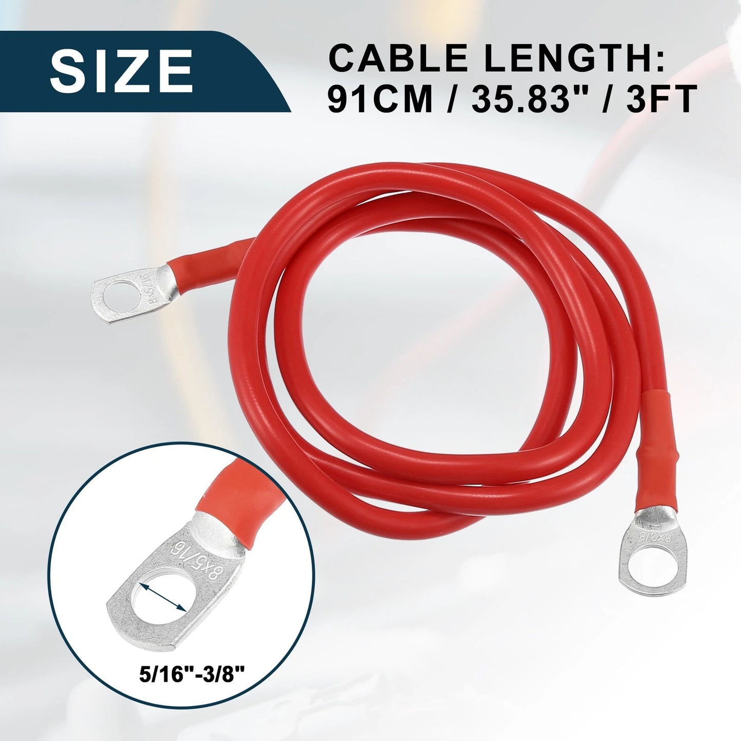 Battery Inverter Cable 5/16-3/8 3ft Battery Copper Wire Red for Car