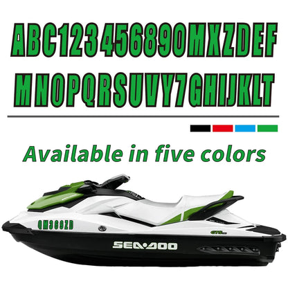 Custom Boat Registration Numbers Green Decal Sticker 4 Sets A-Z & 0-9
