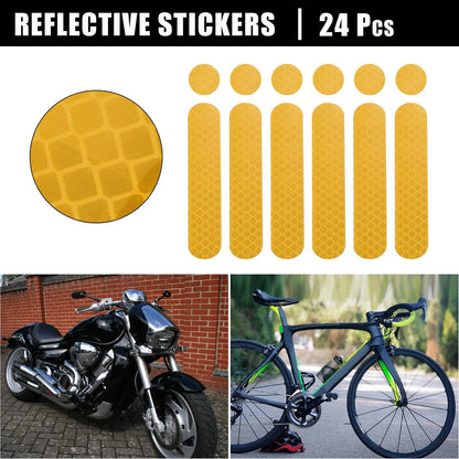 24pcs Reflective Safety Stickers PET for Helmet for Bicycle Motorcycle Yellow