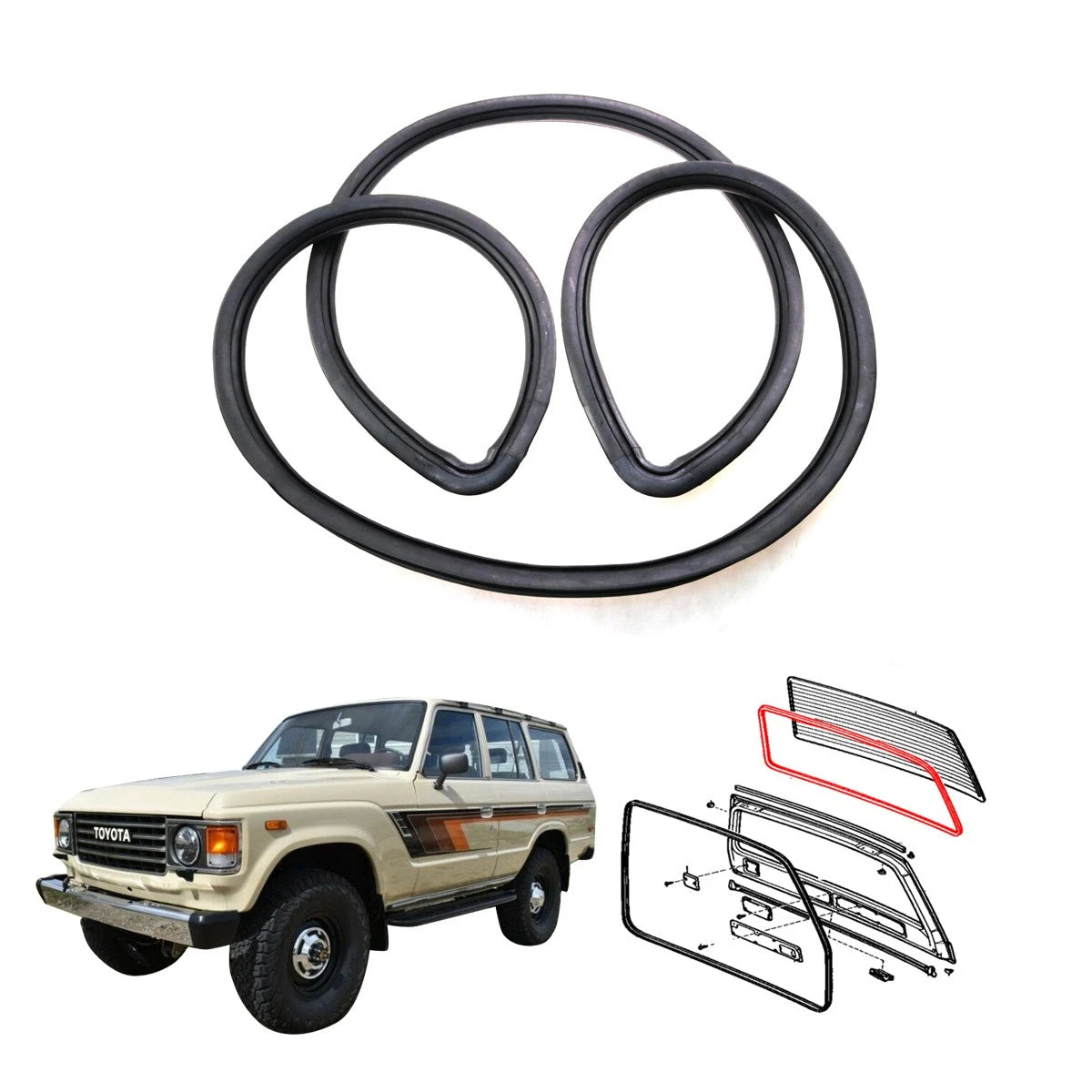 Back Door Glass Weatherstrip for Toyota Land Cruiser BJ61 FJ60 FJ62 HJ61 1980-1992