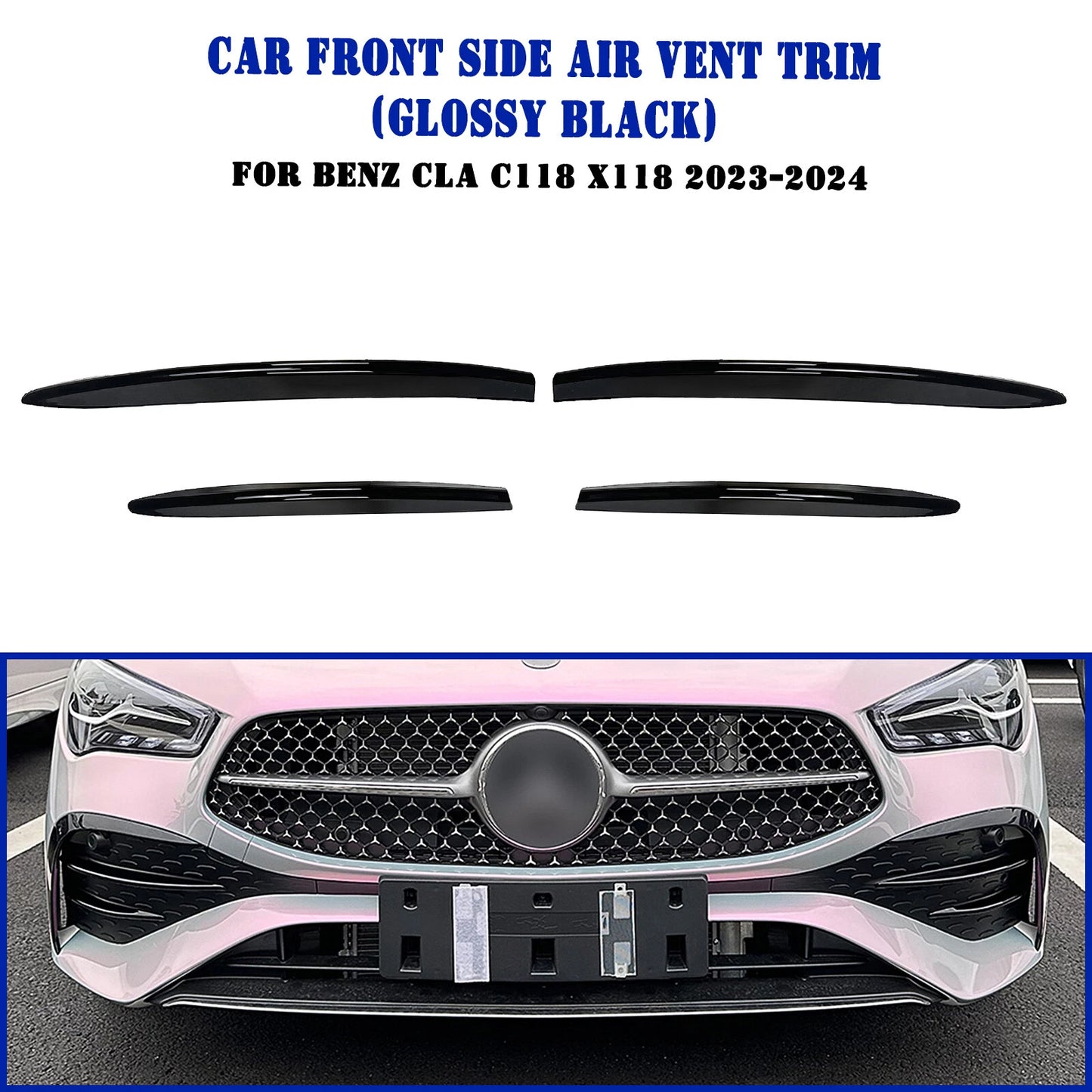 4pcs Gloss Black Front Bumper Air Vent Trims for Benz CLA Class X118 C118 (23-24)