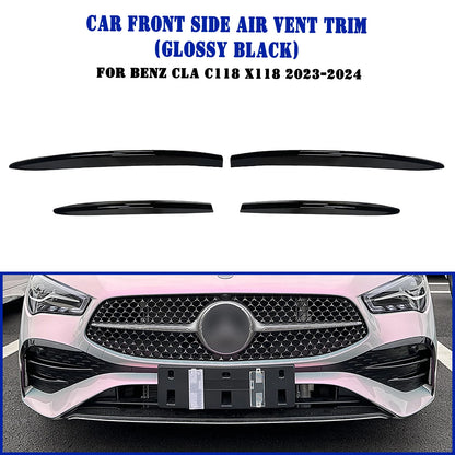 4pcs Gloss Black Front Bumper Air Vent Trims for Benz CLA Class X118 C118 (23-24)