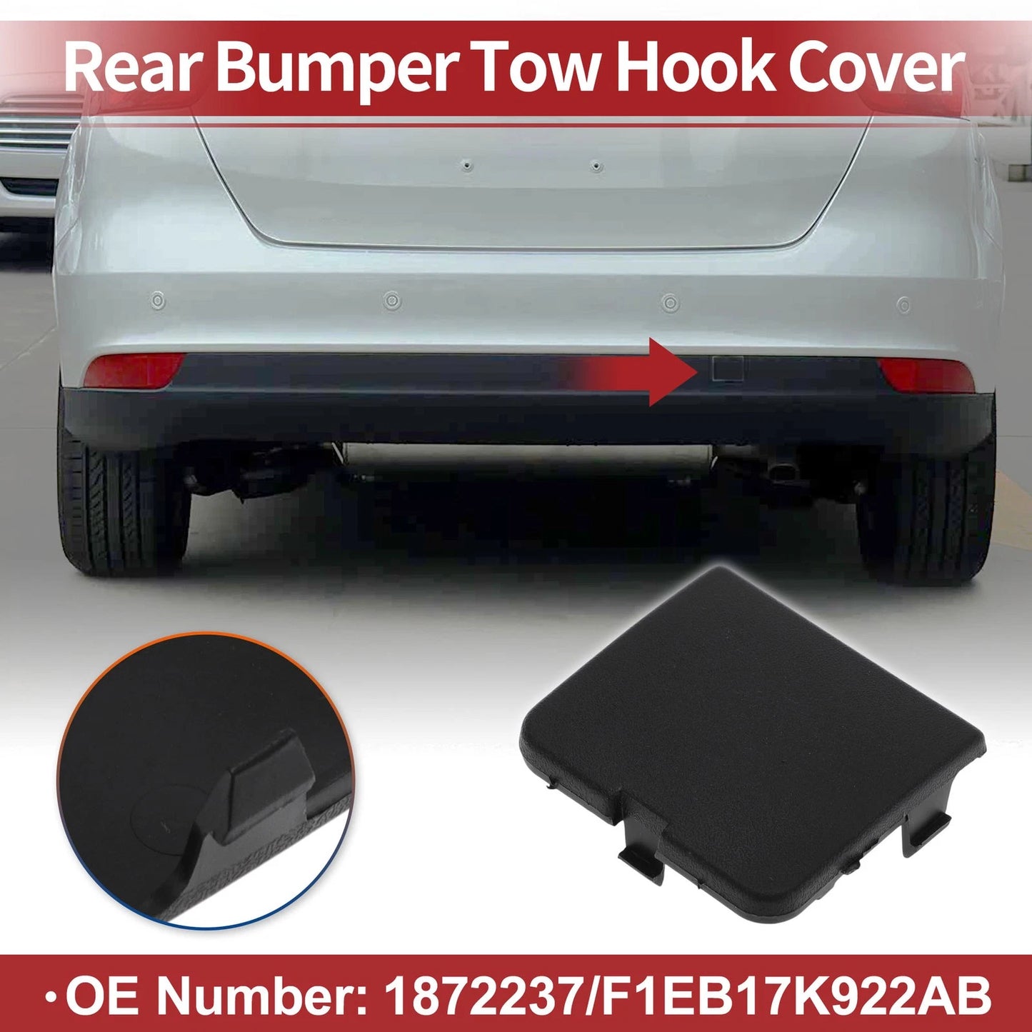 Rear Tow Hook Cover for Ford Focus 2012-2017 - Black (2012-2017) 1 Pc