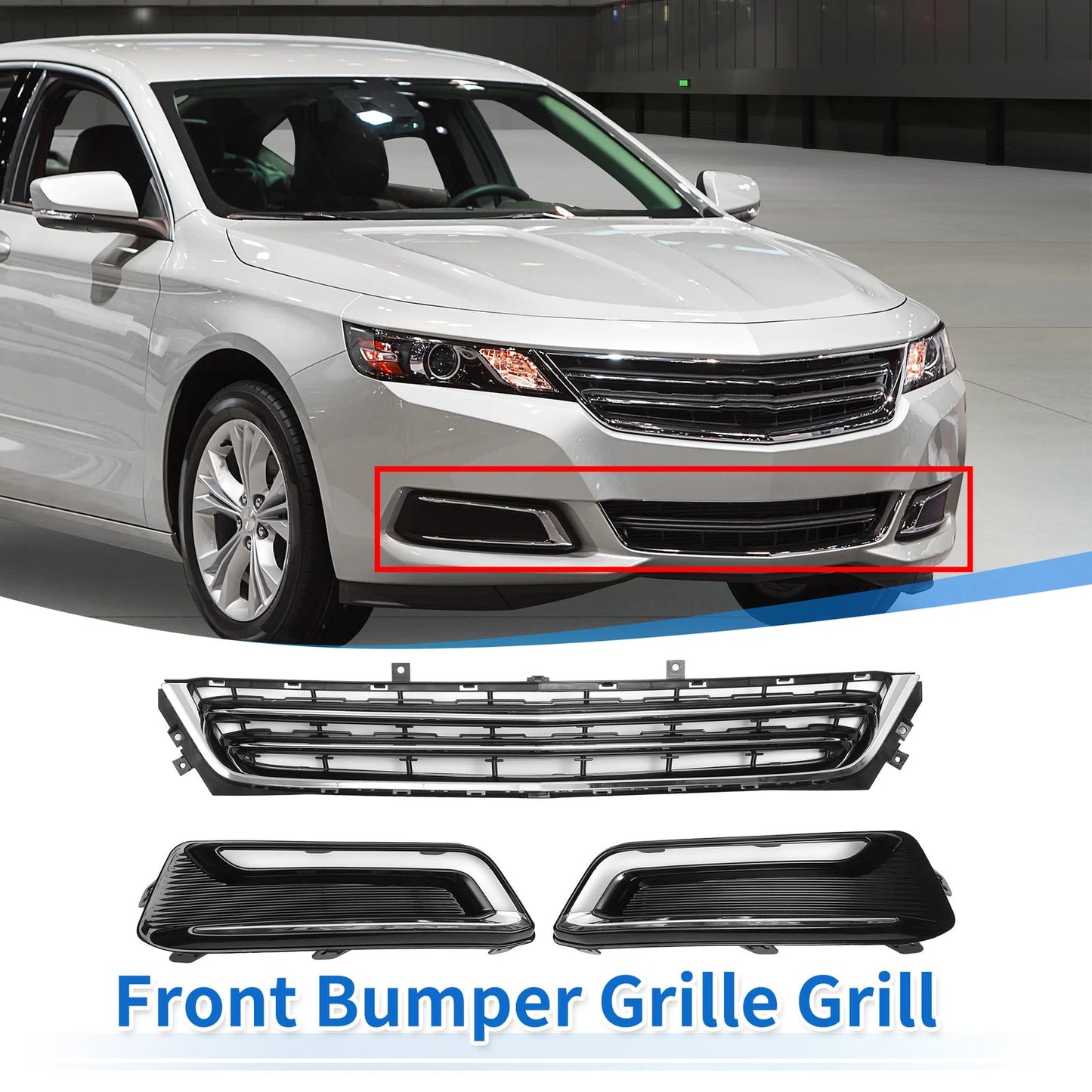 1 Set Front Lower Bumper Grille for Chevrolet Impala Chrome Silver Tone