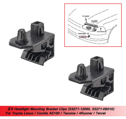 2 x Headlight Bracket Clips for Toyota Lexus Corolla 4Runner (1992-2002)