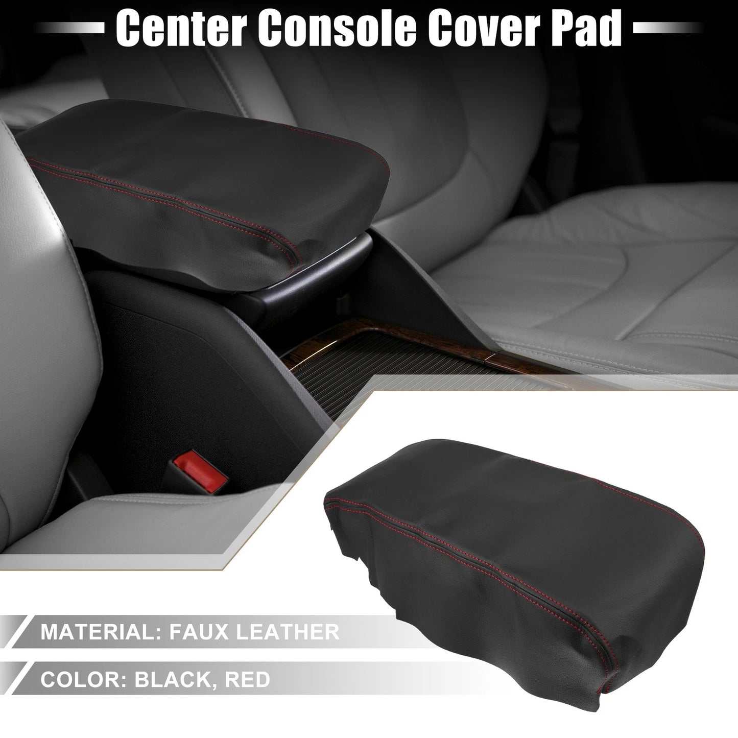 Center Console Armrest Cover for Dodge Charger Black Red Stitches (2008-2010)