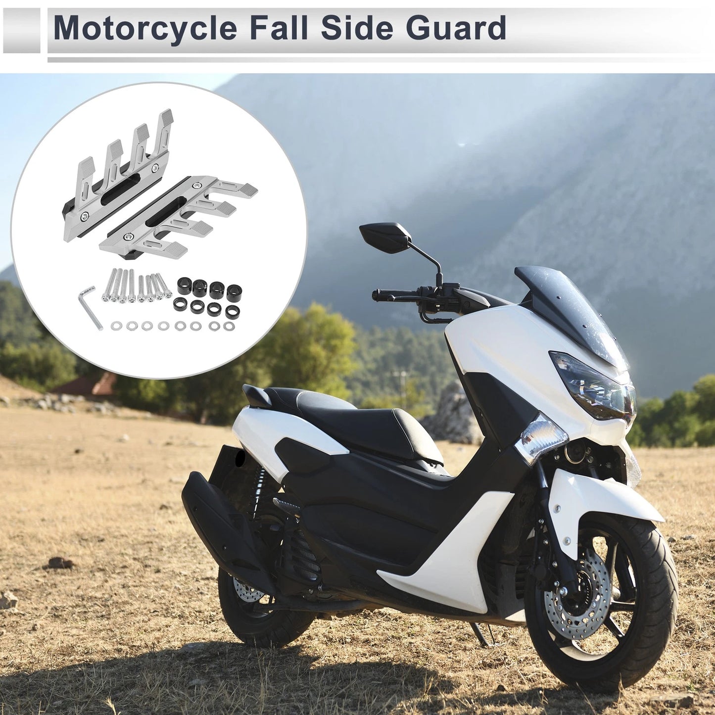 1 x Fall Side Guard Front Fender Mud Guards Silver Tone for Motorcycle