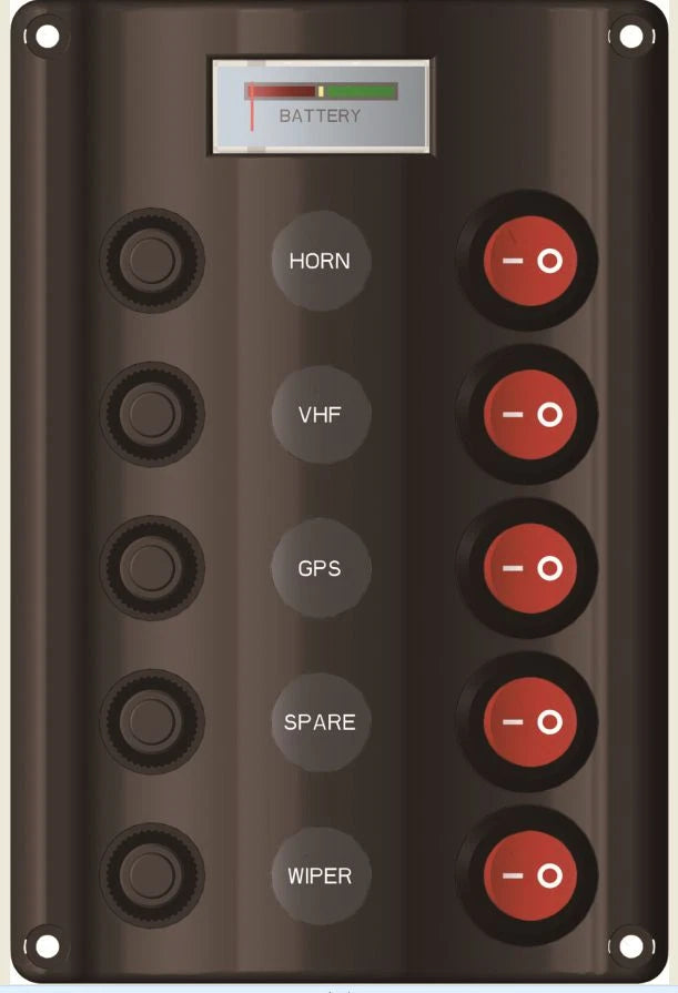 Switch Panel LED 5 Gang with Circuit Breakers for Marine Boats & Jet Skis