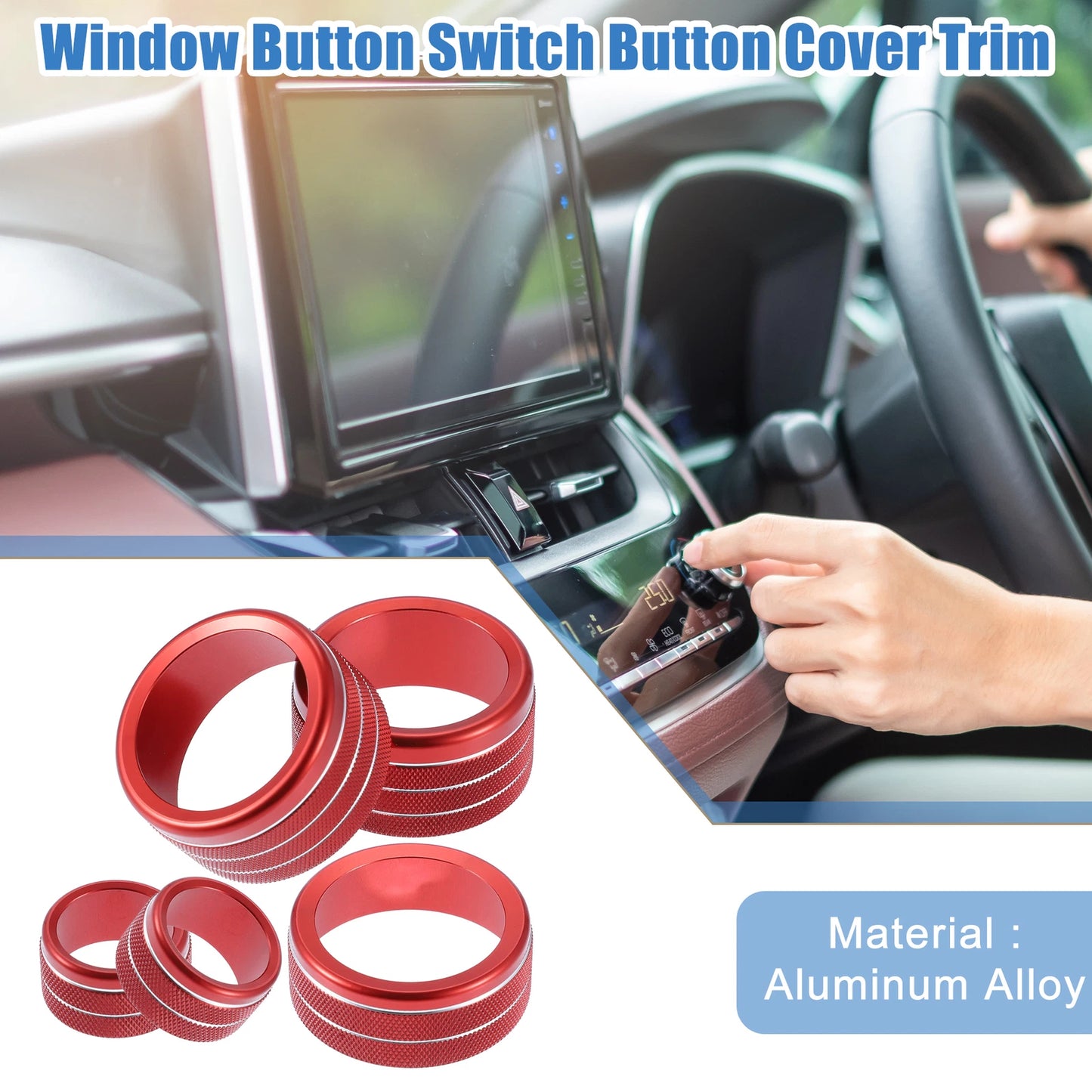 AC Volume 4WD Switch Knob Cover for Toyota Tundra 2014-2021 Red (Set of 5)