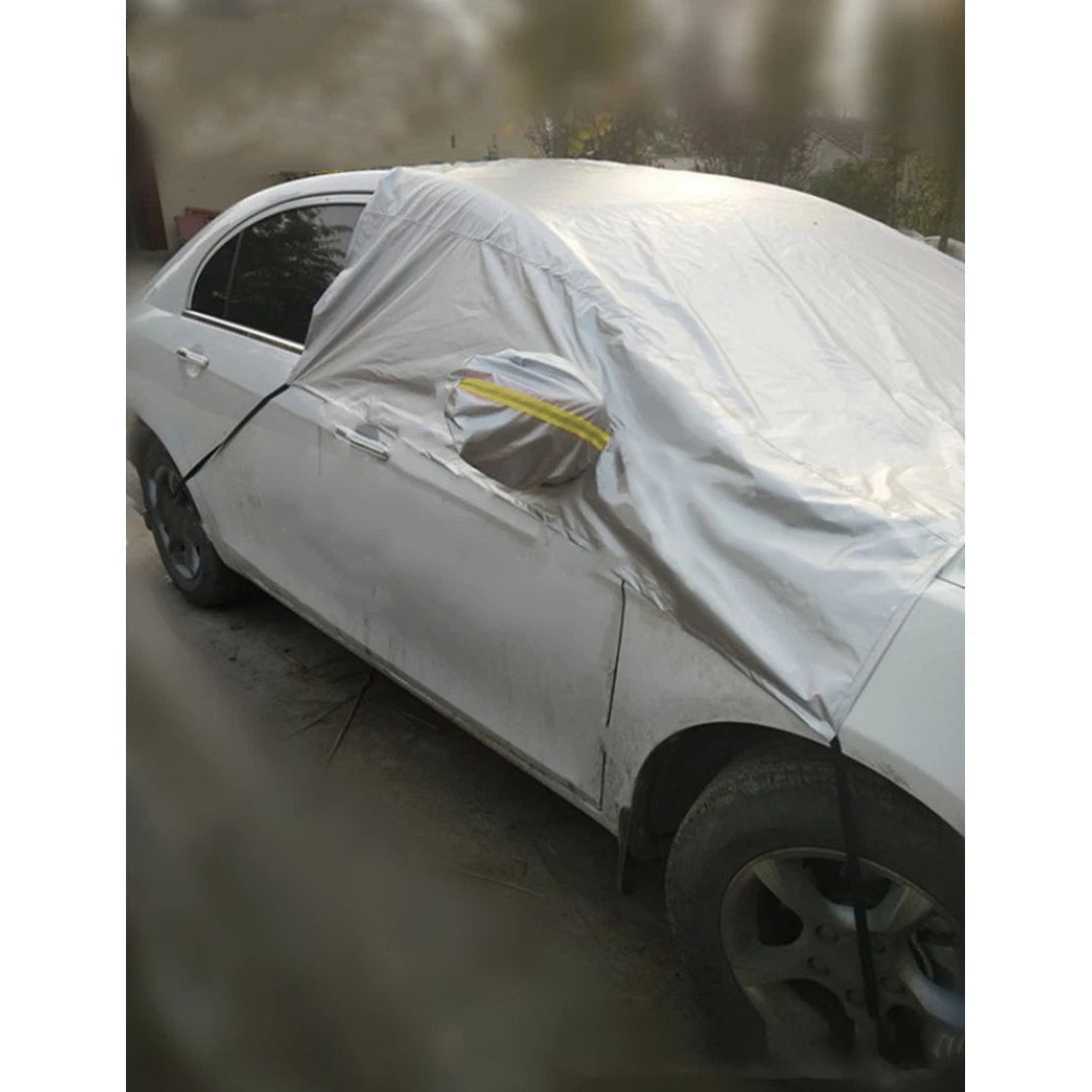Silver Car Half Body Roof Cover UV Rain Snow Resistant Waterproof (1pc)