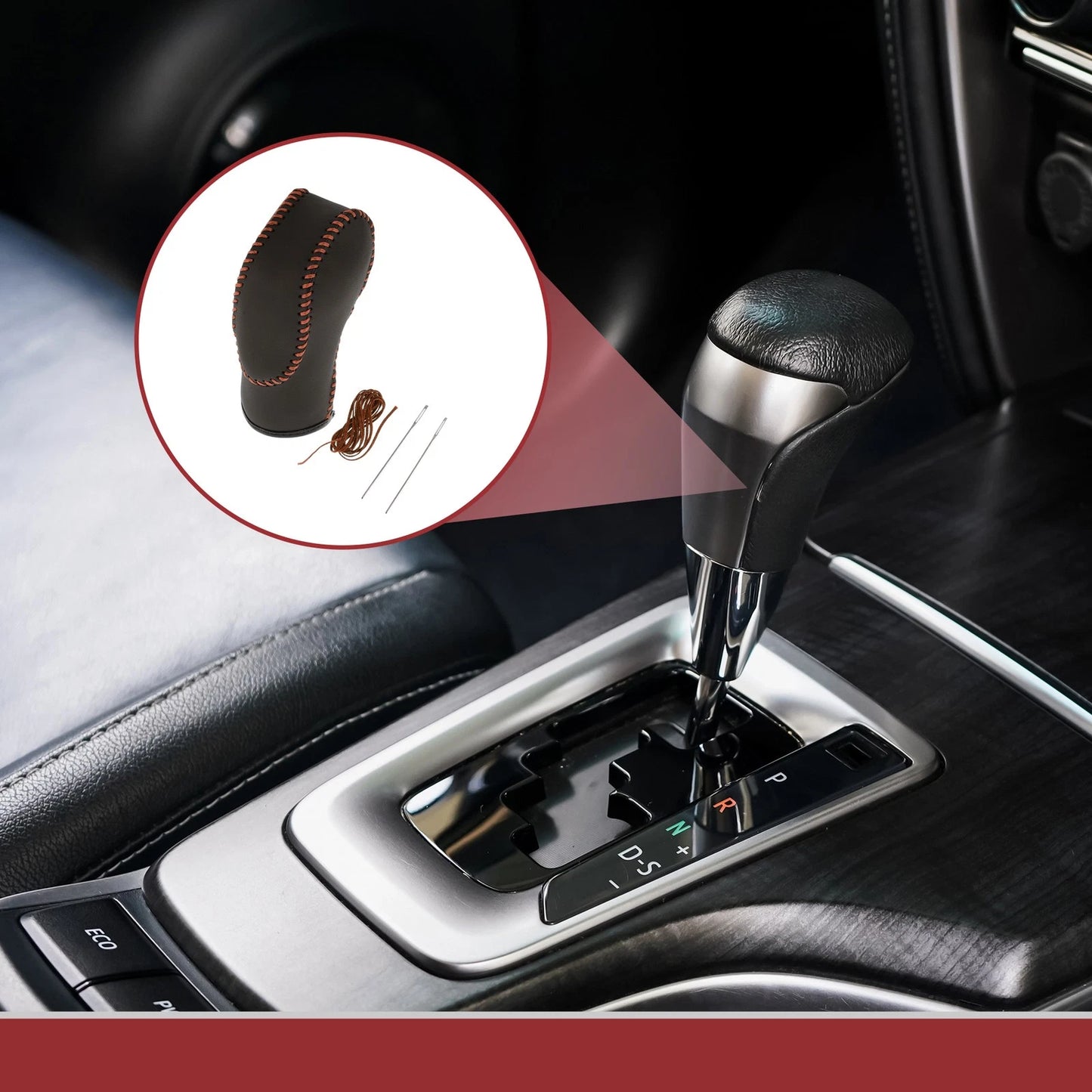Car Gear Shift Knob Cover for Ford Fusion (2013-2016) Black Brown Faux Leather