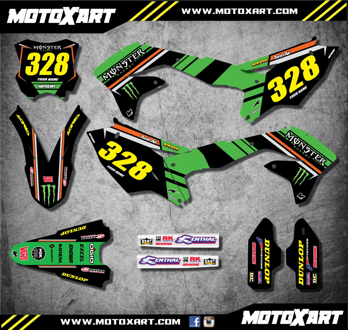 Full Graphics Kit for KXF 450 2016-2018 BURNOUT Custom Stickers Decals
